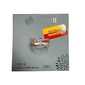 Fleur Kohl’s Rose Gold Cubic Zirconia X Ring Crossover Band Size 9 CZ Gift